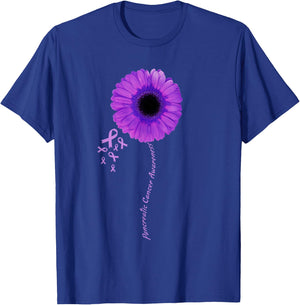 I Wear Purple Flower Pancreatic Cancer Awareness Ribbon T-Shirt - T-Shirt | Royal