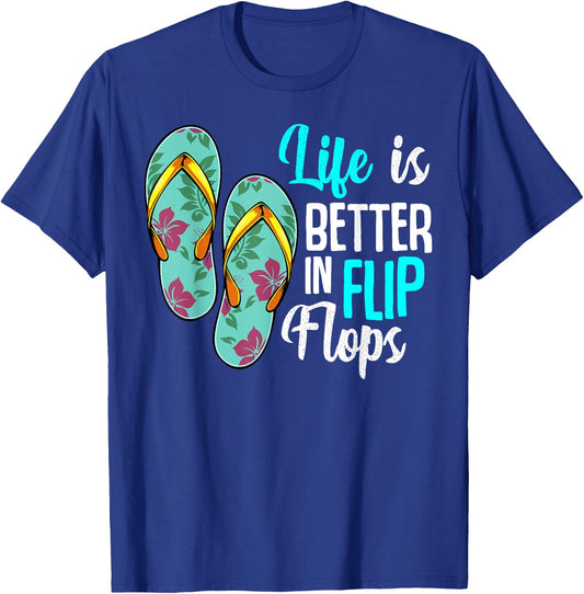 Life Is Better In Flip Flops Summer Holiday Beach T-Shirt - T-Shirt | Royal