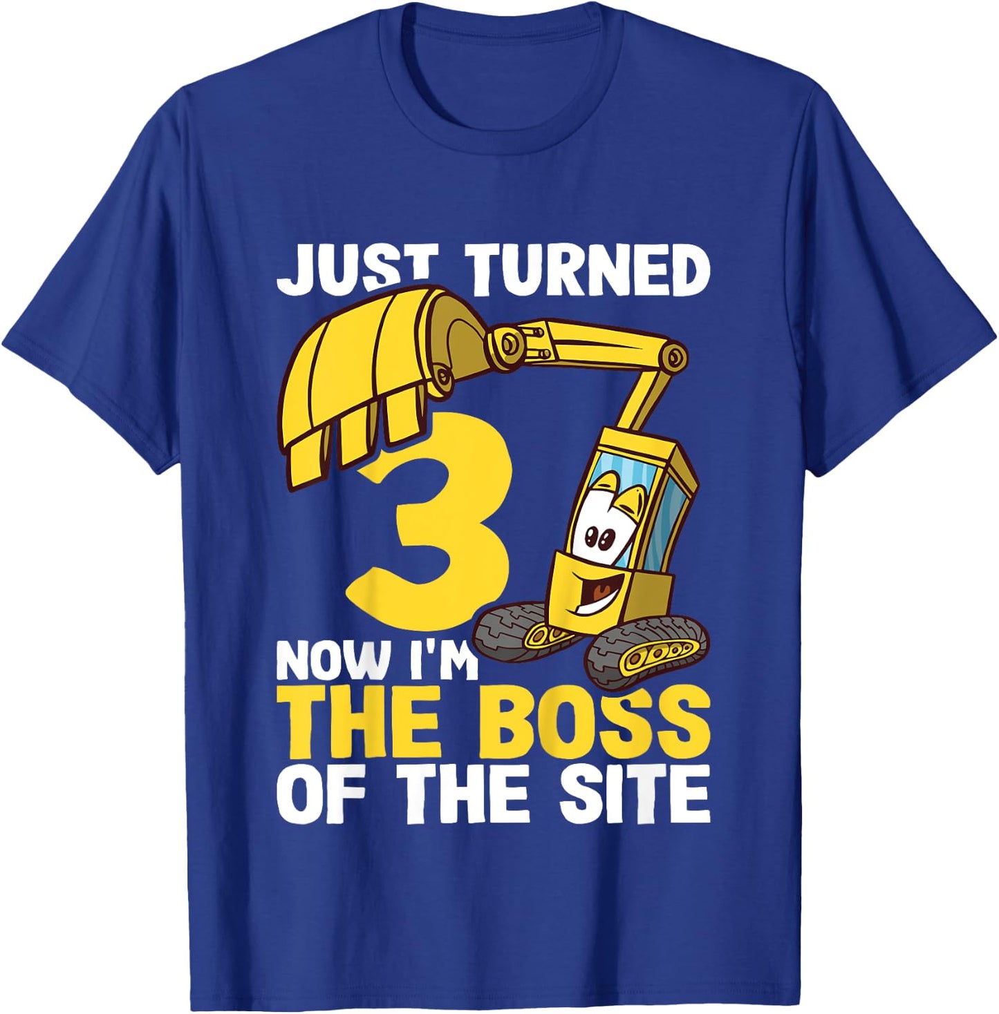 Kids 3rd Birthday Shirt Boy Excavator Construction Site Boss T-Shirt - T-Shirt | Royal