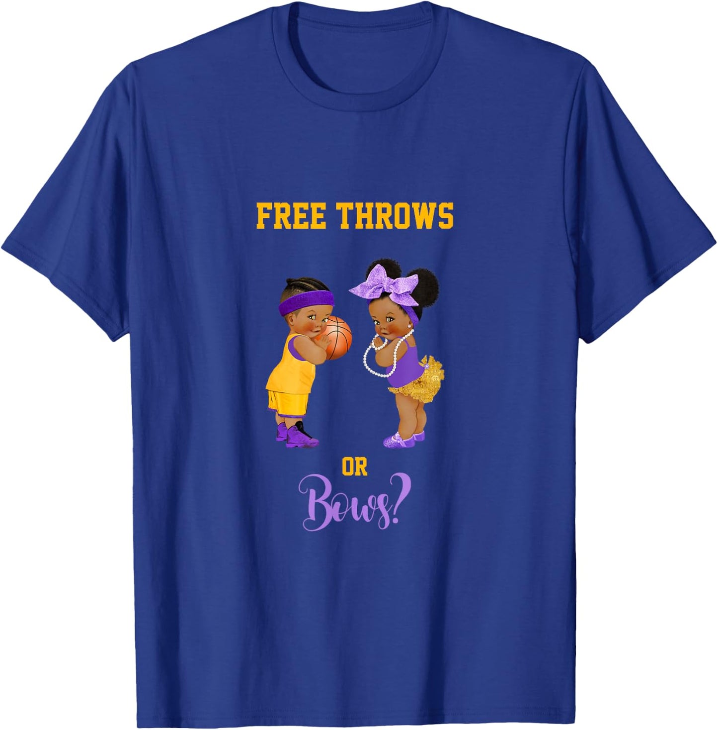 Free Throws or Bows? Basketball Baby Gender Reveal T-Shirt - T-Shirt | Royal
