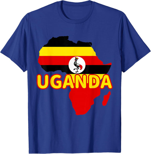 Uganda Ugandan Pride Flag Map Africa Print T-Shirt - T-Shirt | Royal