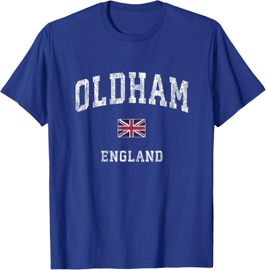 Oldham England Vintage Athletic Sports Design T-Shirt - T-Shirt | Royal