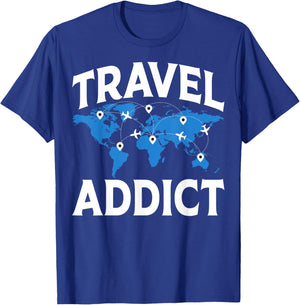 Travel Addict - Funny World Travelling Traveler Gifts T-Shirt - T-Shirt | Royal