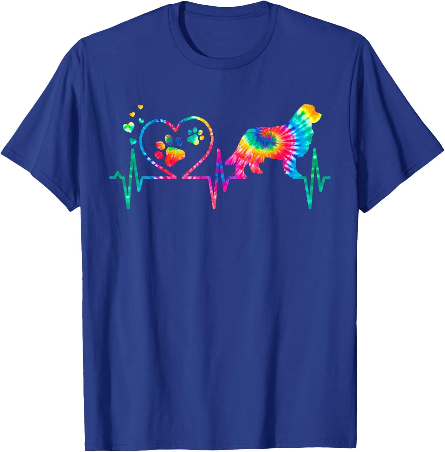 Newfoundland Newfie Mom Dad Heartbeat Tie Dye Dog Gift T-Shirt - T-Shirt | Royal