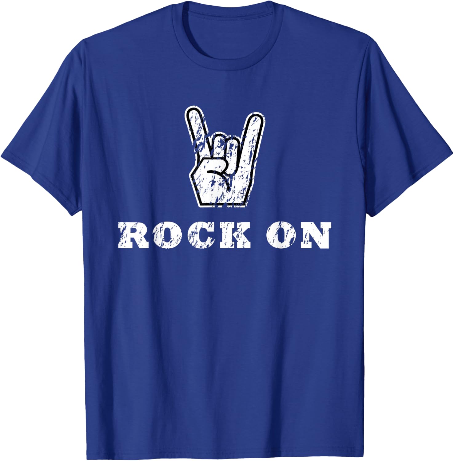 Distressed Party Crazy Fun Hand Gesture Rock On Text T-Shirt - T-Shirt | Royal