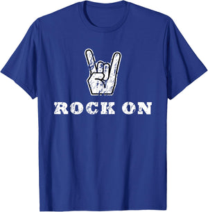 Distressed Party Crazy Fun Hand Gesture Rock On Text T-Shirt - T-Shirt | Royal