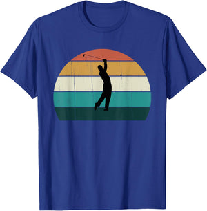 Retro Golfer Swing: Vintage Sunset Playing Golf / Lover Gift T-Shirt - T-Shirt | Royal