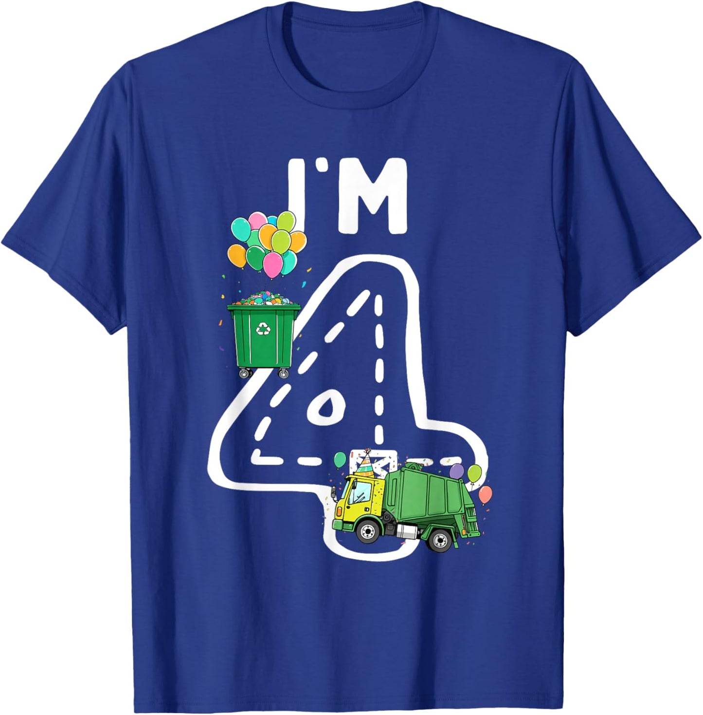 I'm 4 Four Years Old Garbage Truck 4th Birthday Boy Kids T-Shirt - T-Shirt | Royal
