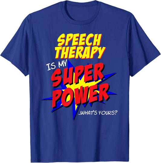 Speech Therapy Teacher Superhero Superpower Comic Book T-Shirt - T-Shirt | Royal