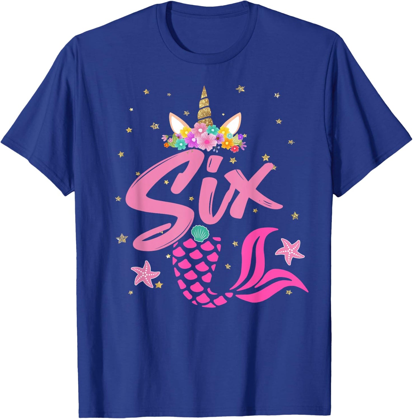 Unicorn Birthday Girl 6 Years Old Gift 6th B-day T-Shirt - T-Shirt | Royal