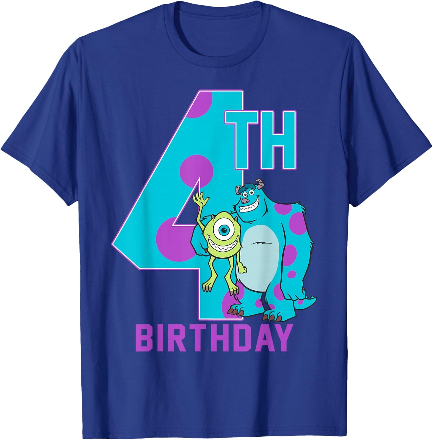 Disney Pixar Monsters Inc. Mike & Sully Happy 4th Birthday T-Shirt - T-Shirt | Royal