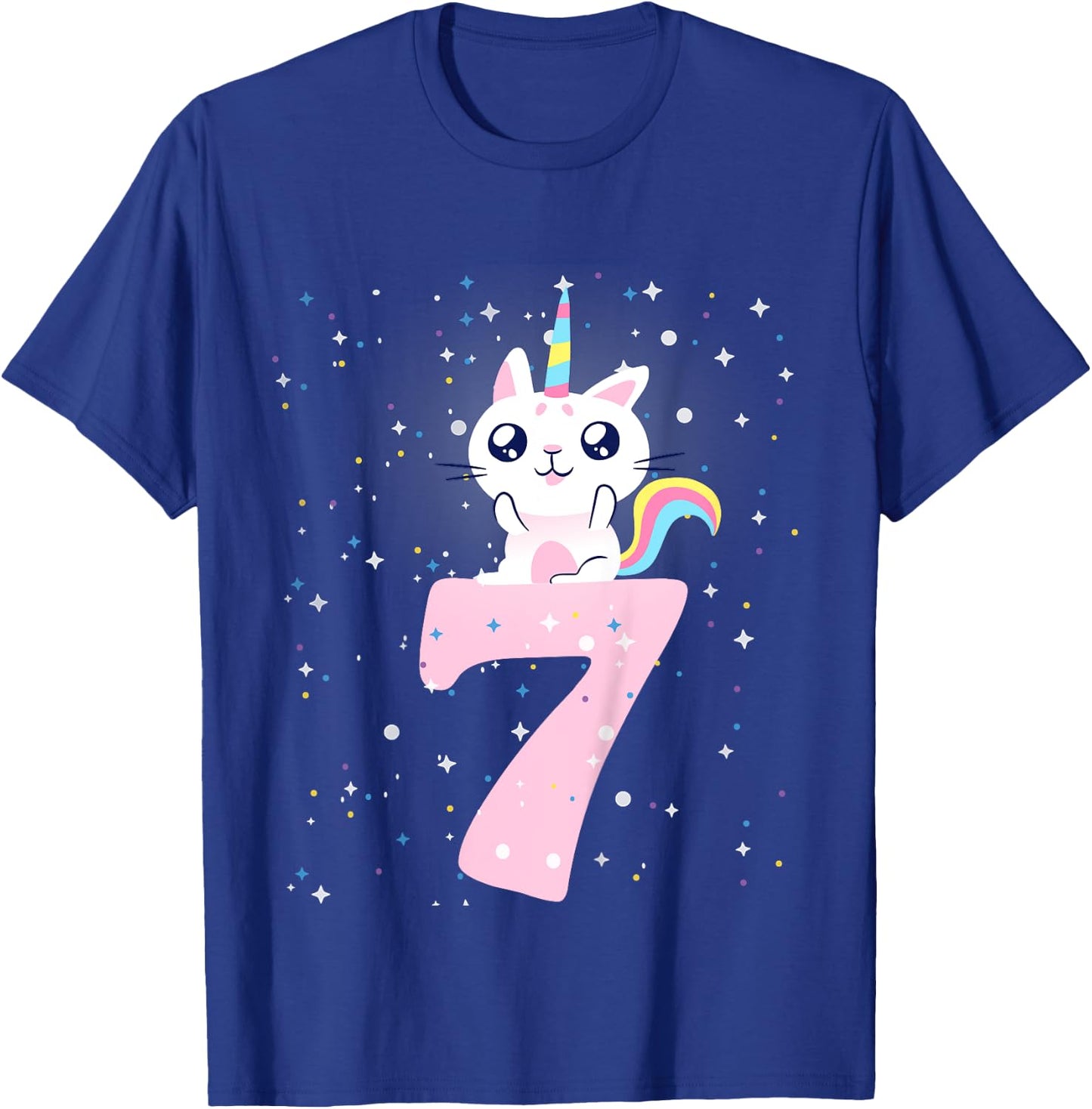 Kids 7th birthday girl outfit unicorn cat T-Shirt - T-Shirt | Royal