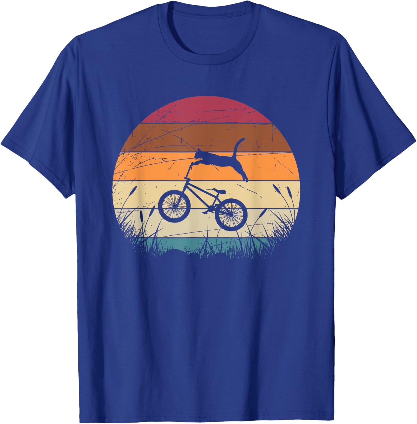 Funny Biker Cat Animal BMX Cyclist Gift Retro Bicycle T-Shirt - T-Shirt | Royal