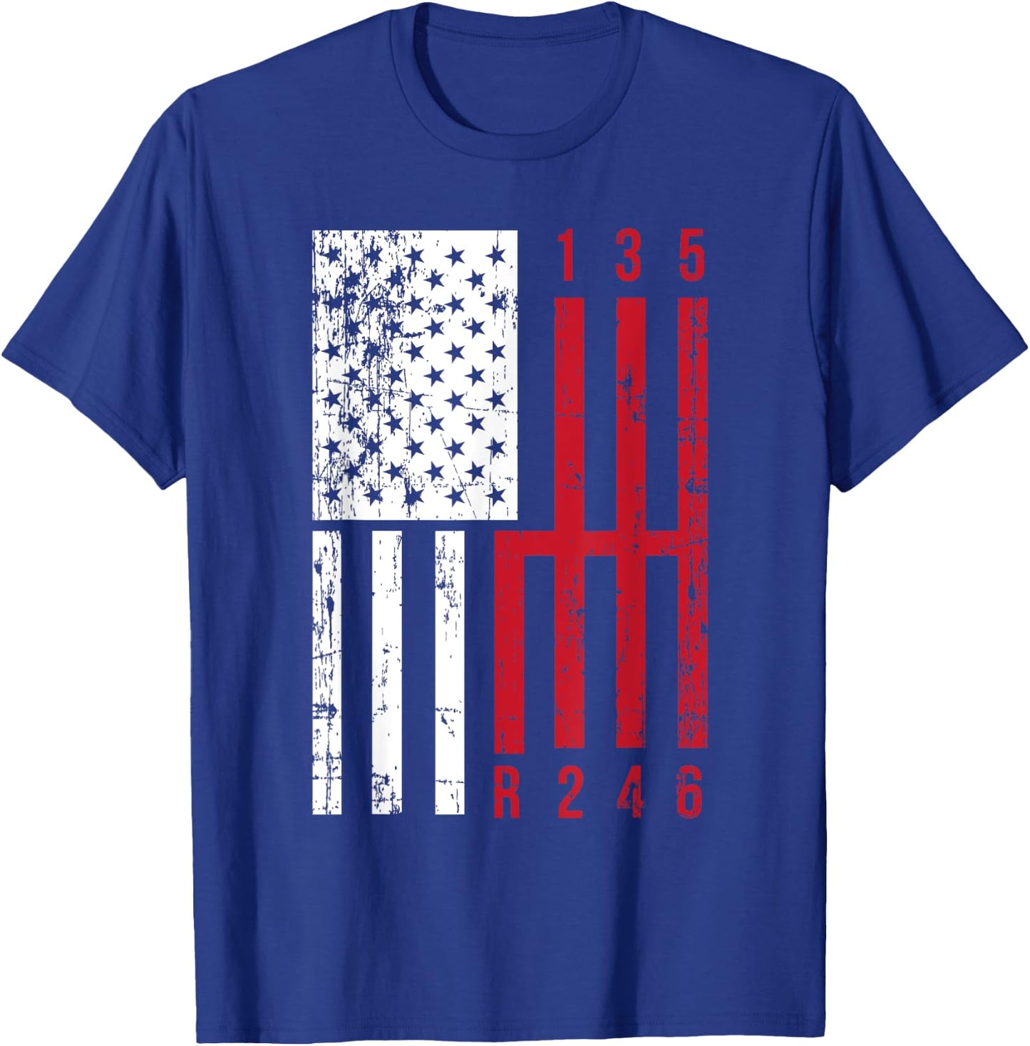 Funny Stick Shift USA Flag Muscle Car 6 Gears Mechanic Gift Women Kids Men T-Shirt - T-Shirt | Royal