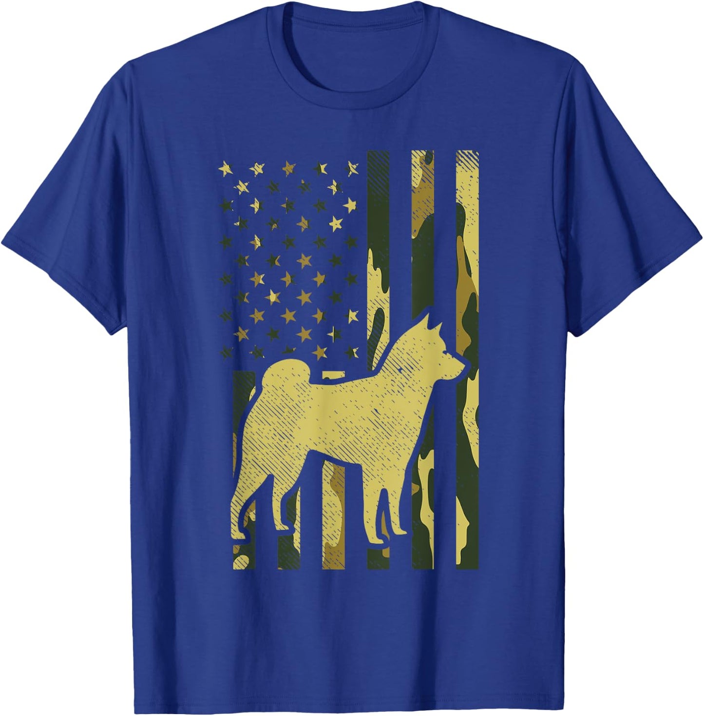 Camo US Flag Shiba Inu Akita Pet Japanese Dog Patriotic Gift T-Shirt - T-Shirt | Royal