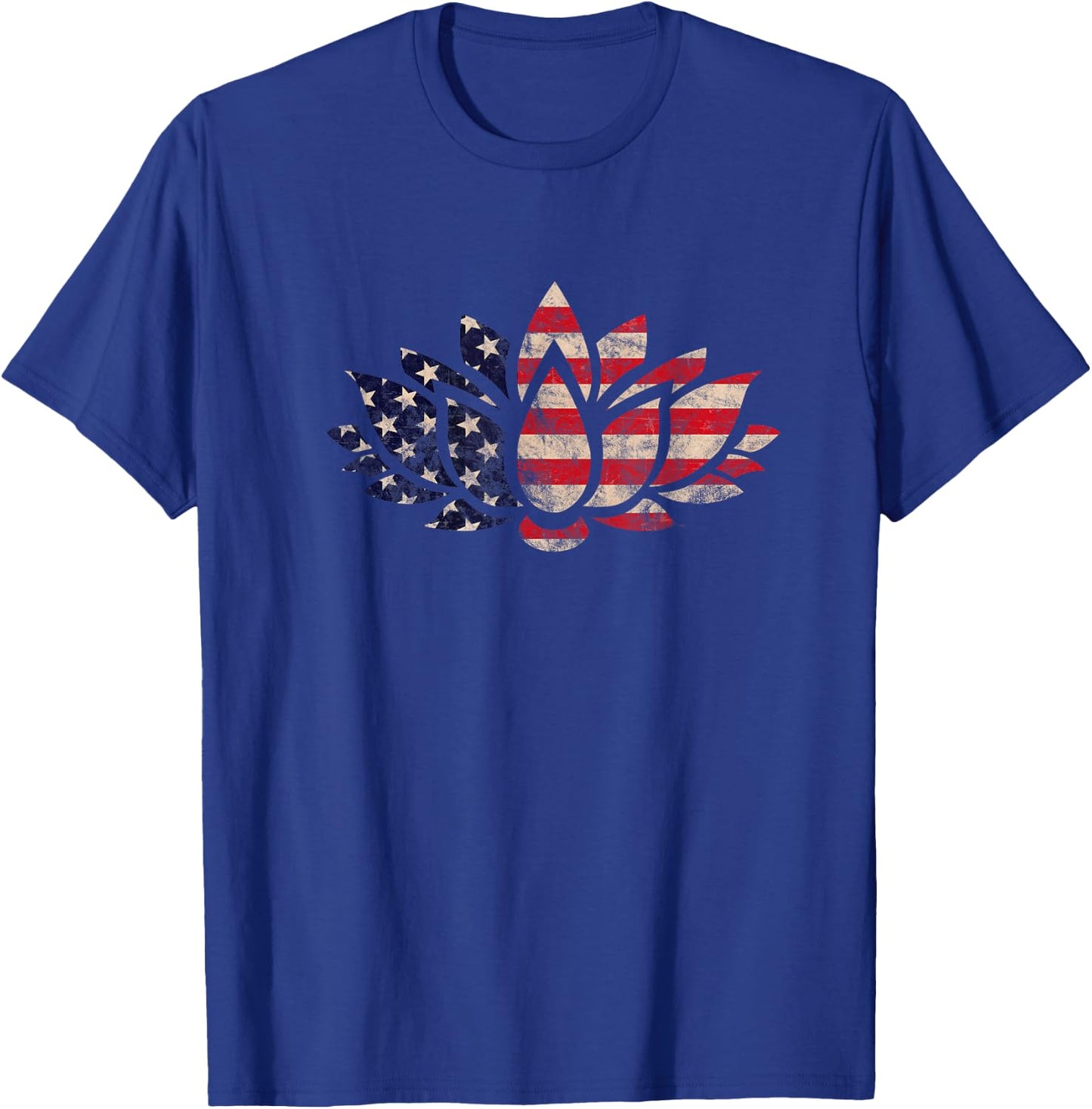 Lotus Flower USA Flag Patriotic American 4th of July Yoga Women Kids Men T-Shirt - T-Shirt | Royal