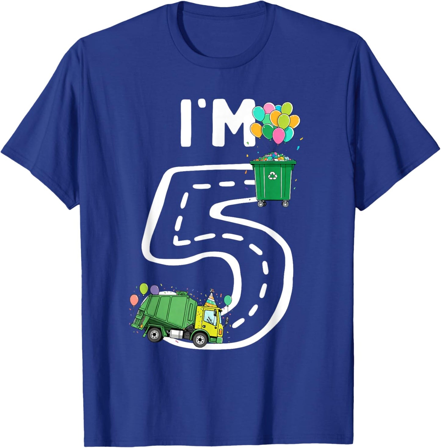 I'm 5 Five Years Old Garbage Truck 5th Birthday Boy Kids T-Shirt - T-Shirt | Royal