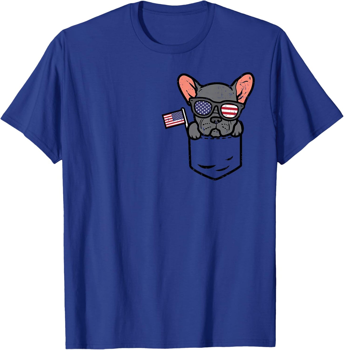 French Bulldog Pocket Frenchie American USA 4th Of July Dog T-Shirt - T-Shirt | Royal