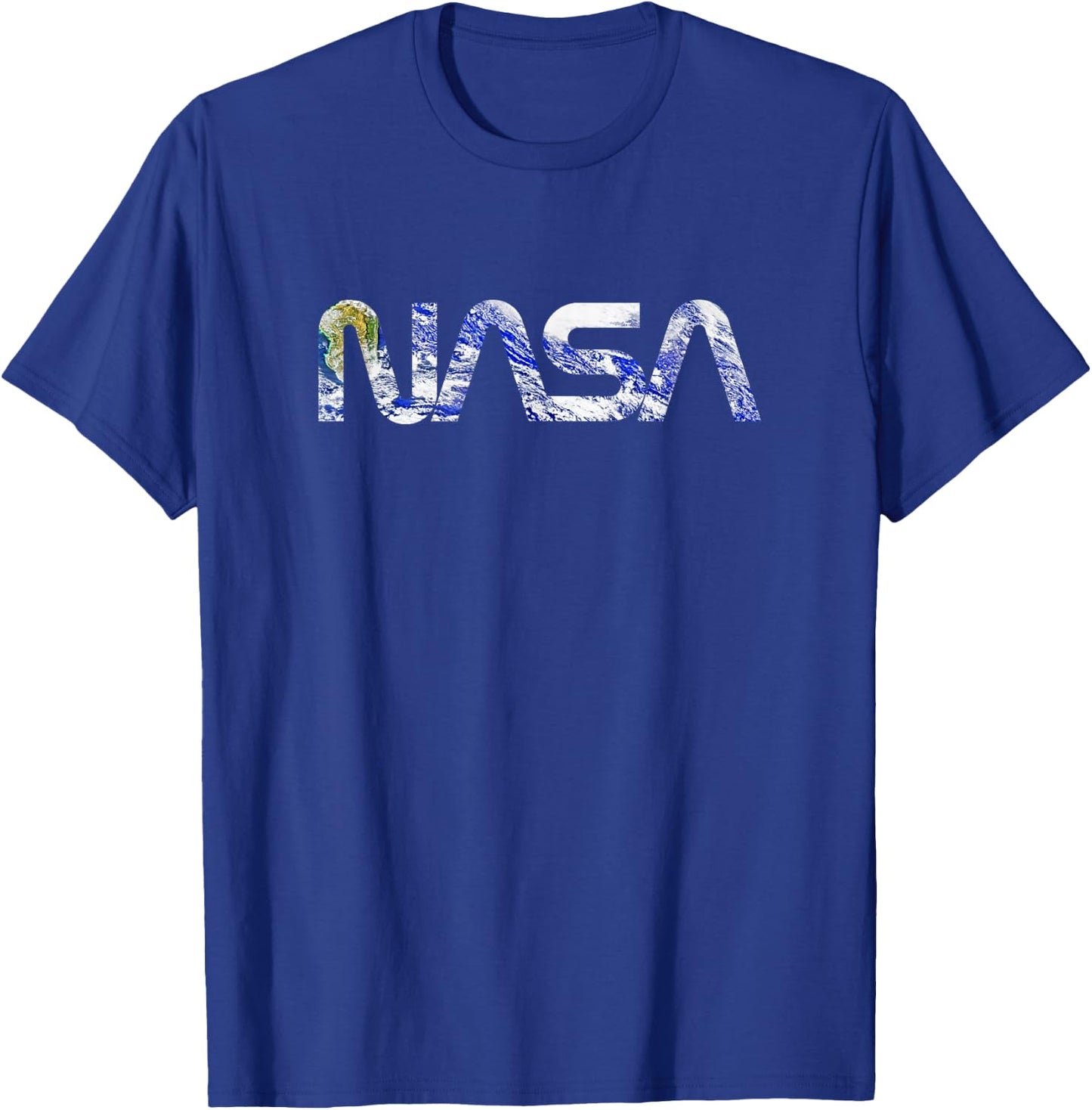 NASA Earth Photo Filled Worm Logo Space Science T-Shirt - T-Shirt | Royal