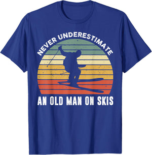 Never Underestimate An Old Man On Skies Funny Skiing Gift T-Shirt - T-Shirt | Royal