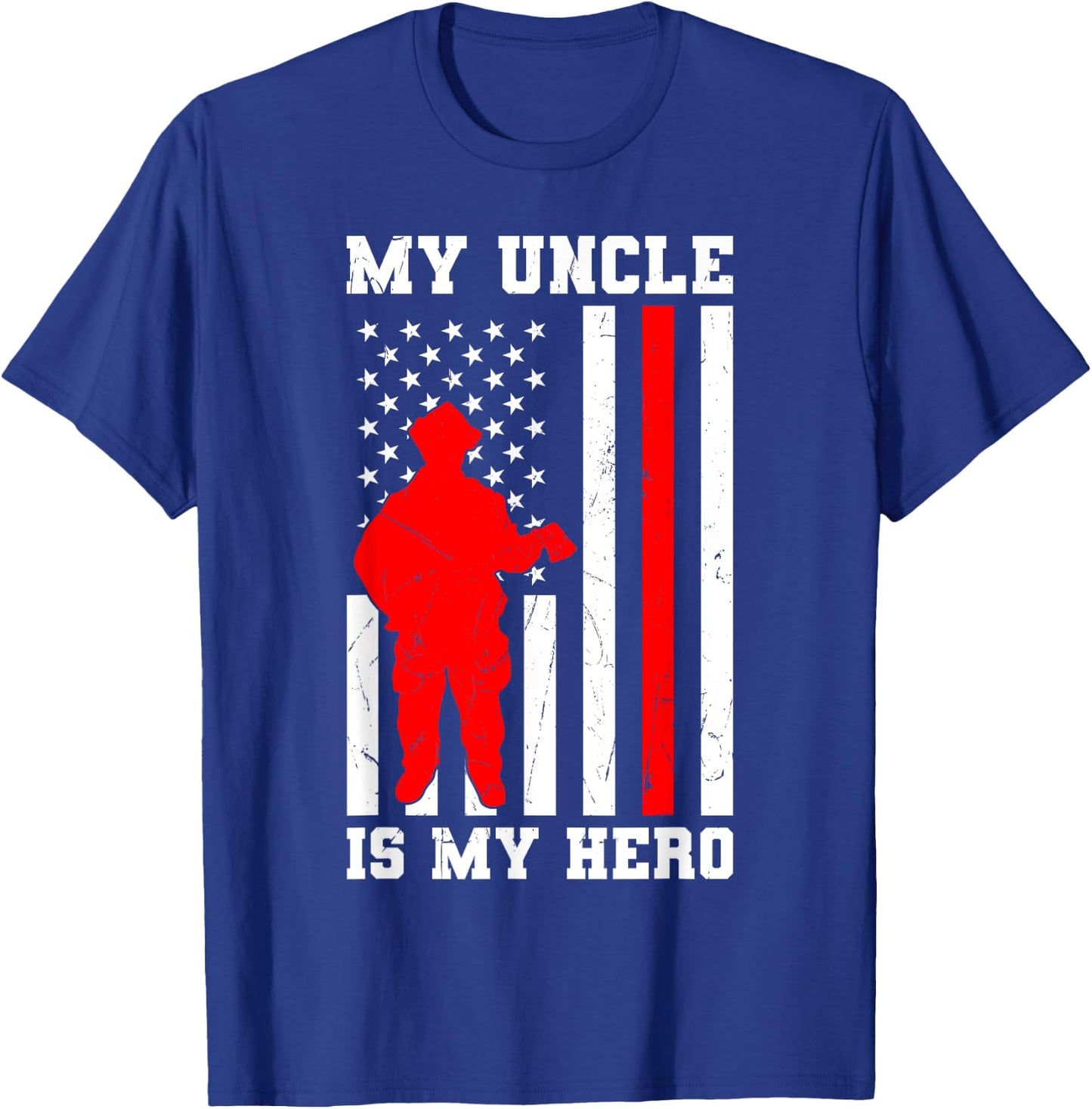 My Uncle is my Hero Firefighter Thin Red Line Flag T-Shirt - T-Shirt | Royal