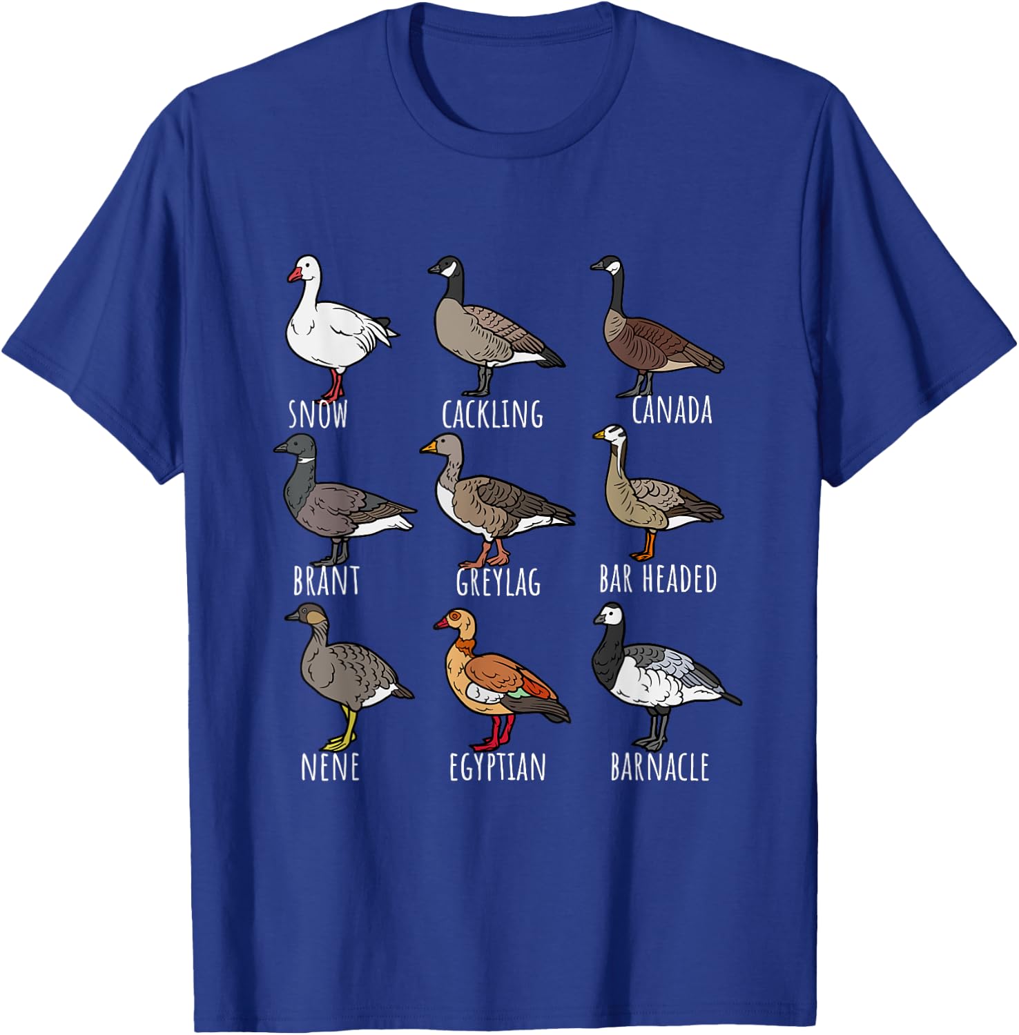 Type Of Geese Chart Variety For Nature Lovers Bird Watchers T-Shirt - T-Shirt | Royal