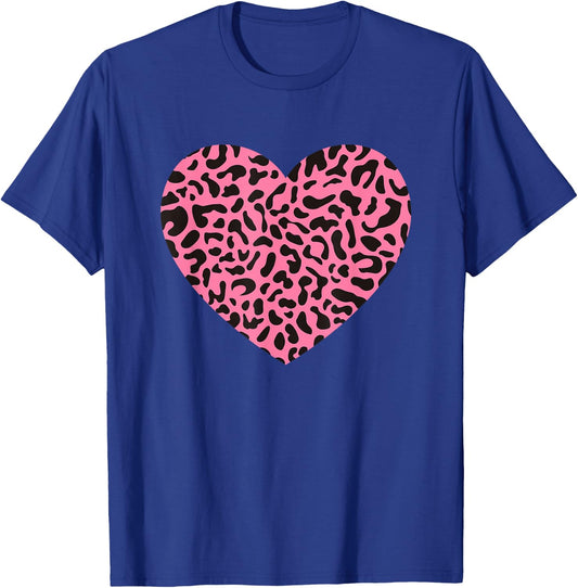 Pink Leopard Skin Cheetah Print Heart Gift T-Shirt - T-Shirt | Royal