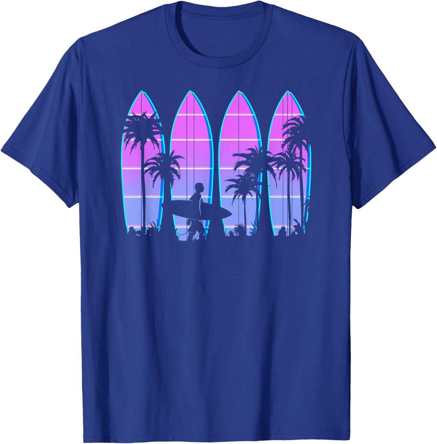 Surfboard Men Women Kids Surfing Vaporwave Retro Wave Surfer T-Shirt - T-Shirt | Royal
