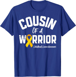 Cousin Of A Warrior Childhood Cancer Awareness Gifts Ribbon T-Shirt - T-Shirt | Royal