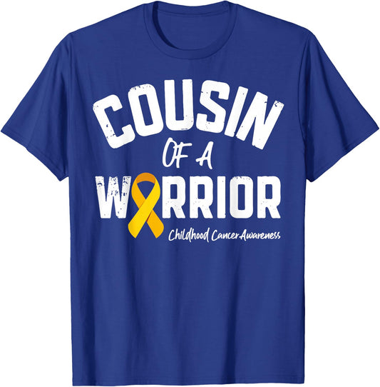 Cousin Of A Warrior Childhood Cancer Awareness Gifts Ribbon T-Shirt - T-Shirt | Royal