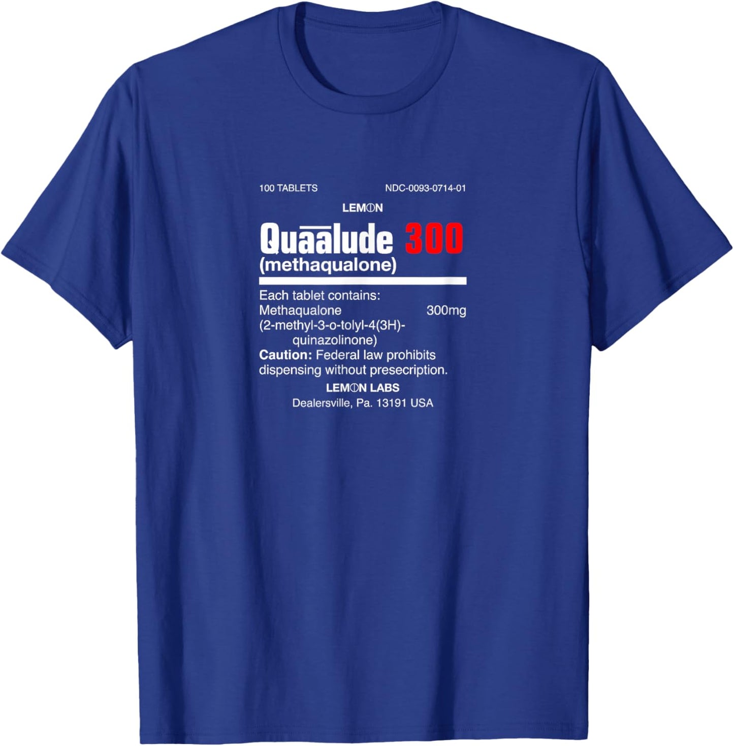1970's Lemon Labs Quaalude 300 Label Reproduction Nostalgia T-Shirt - T-Shirt | Royal