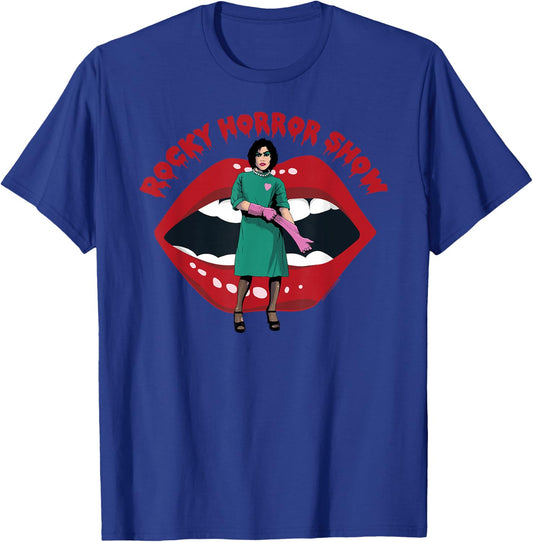 Rocky Horror Show Dr Frank N Furter Gloves Mouth Logo T-Shirt - T-Shirt | Royal