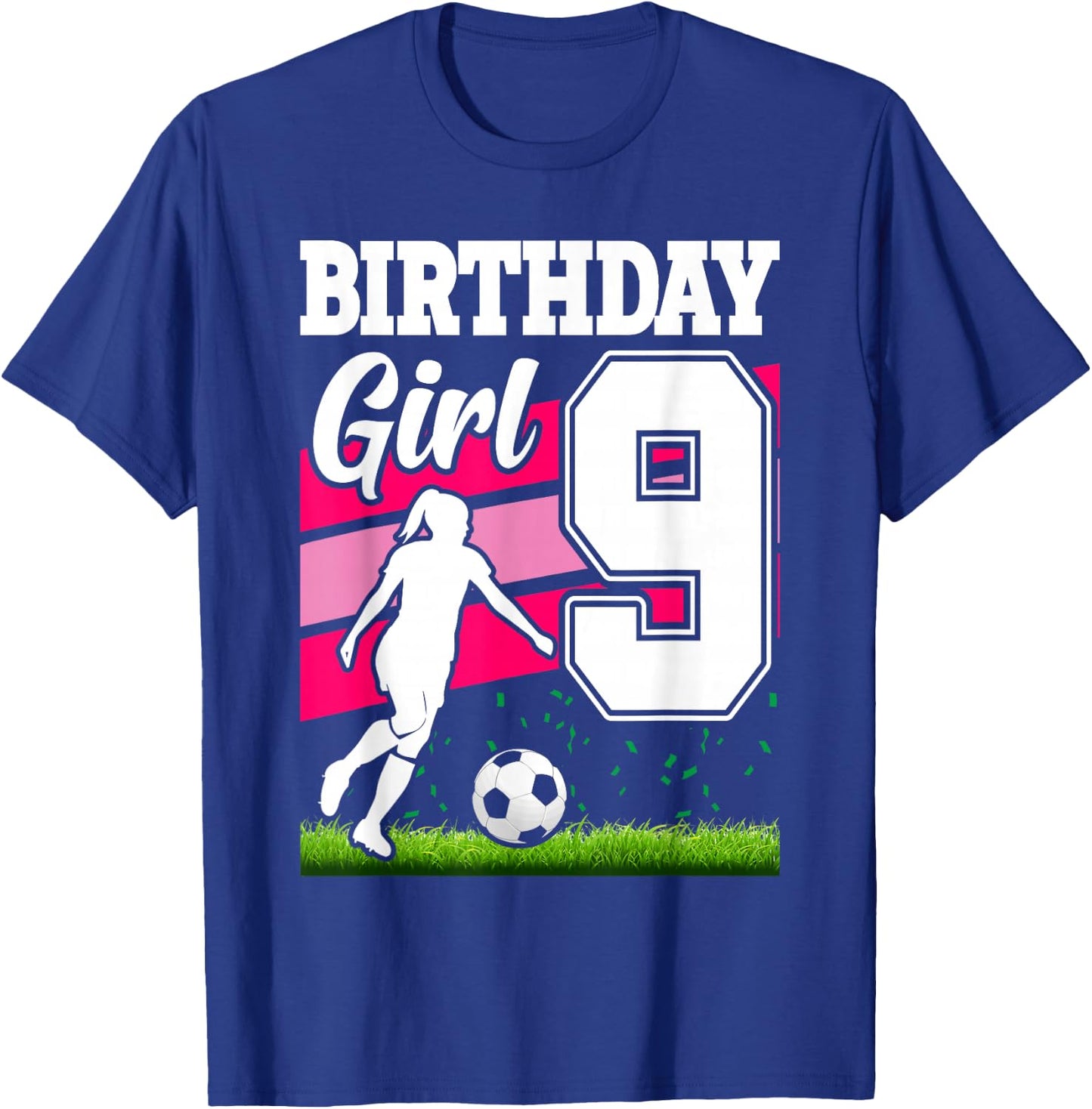 9 Year Old Soccer Birthday Party Theme 9th For Girl T-Shirt - T-Shirt | Royal