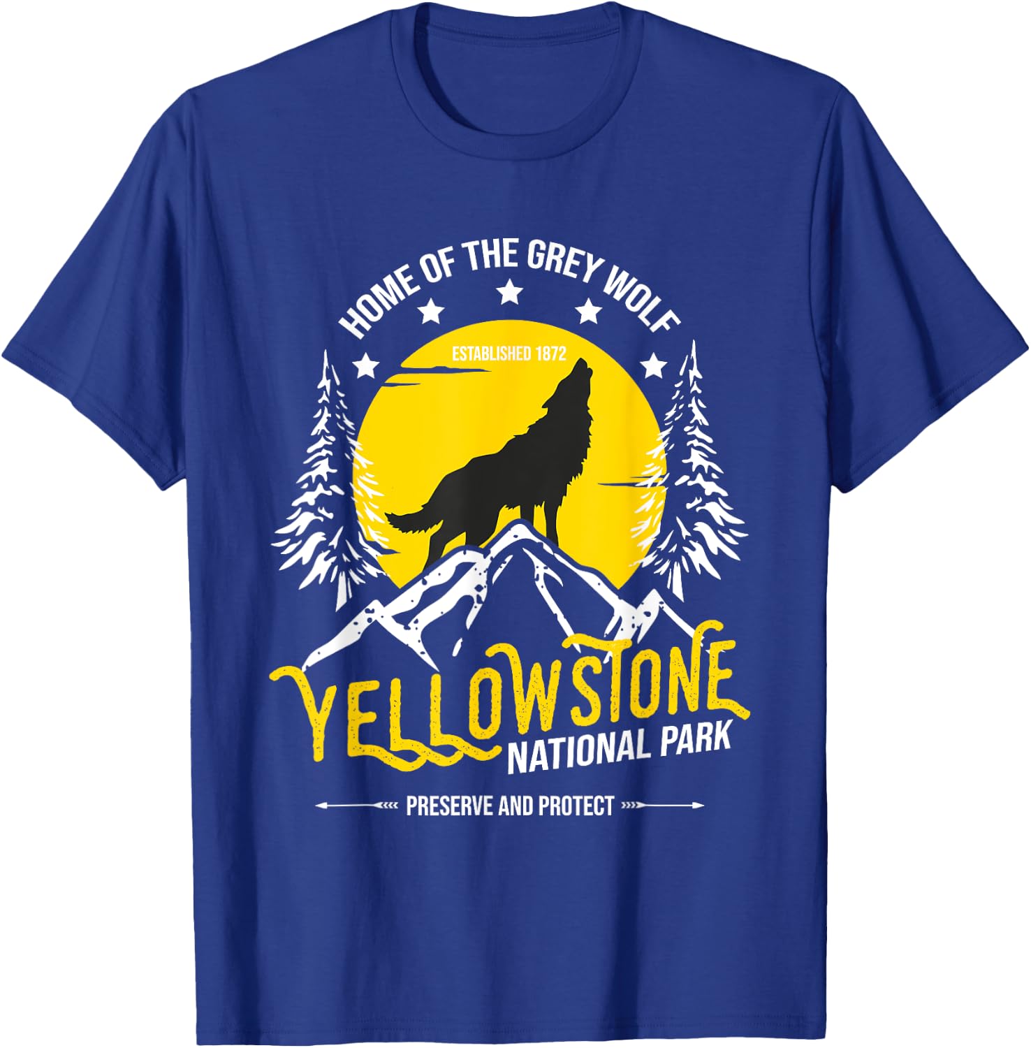 Yellowstone National Park Grey Wolf - Hiking & Camping Lover T-Shirt - T-Shirt | Royal