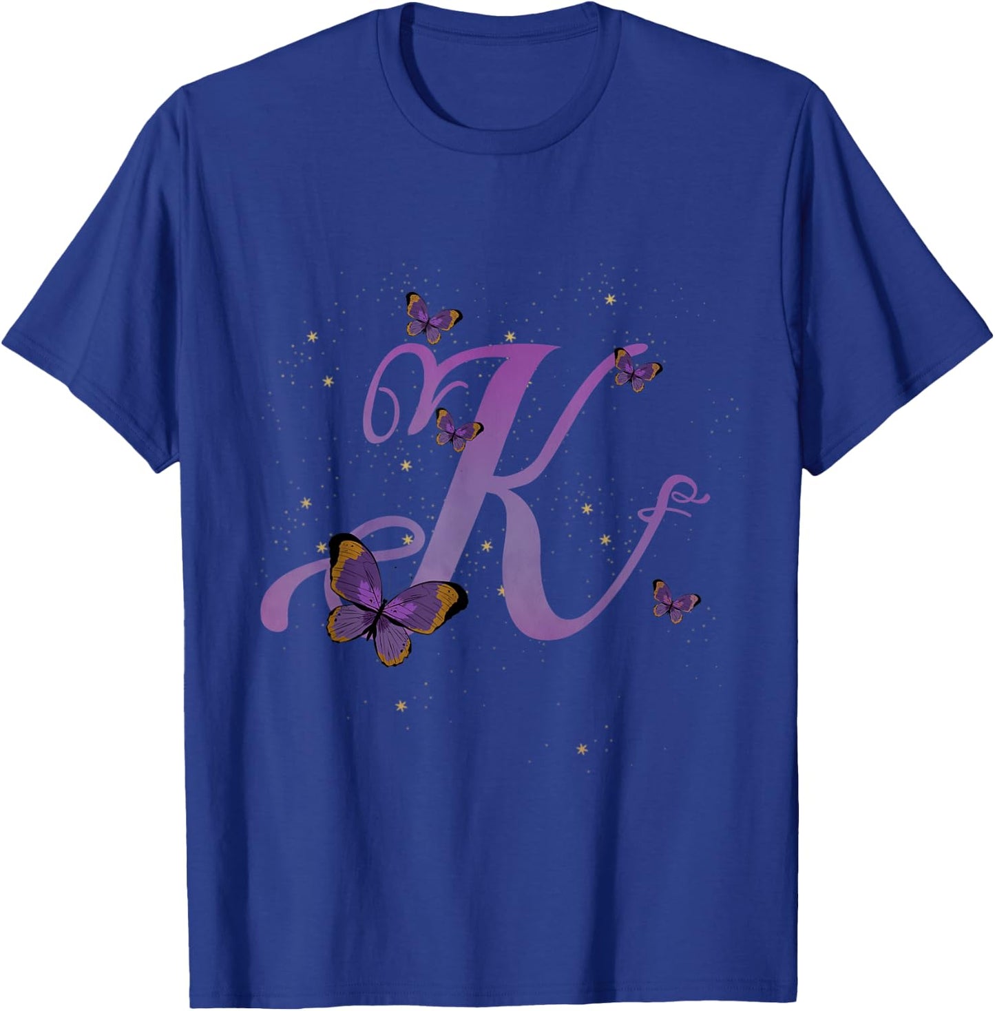 Romantic Butterfly Initial Letter K Purple Monogram T-Shirt - T-Shirt | Royal