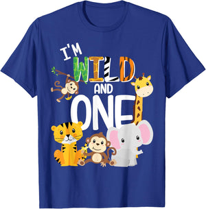 I'm Wild and One Zoo Theme Birthday Safari Jungle Animals T-Shirt - T-Shirt | Royal