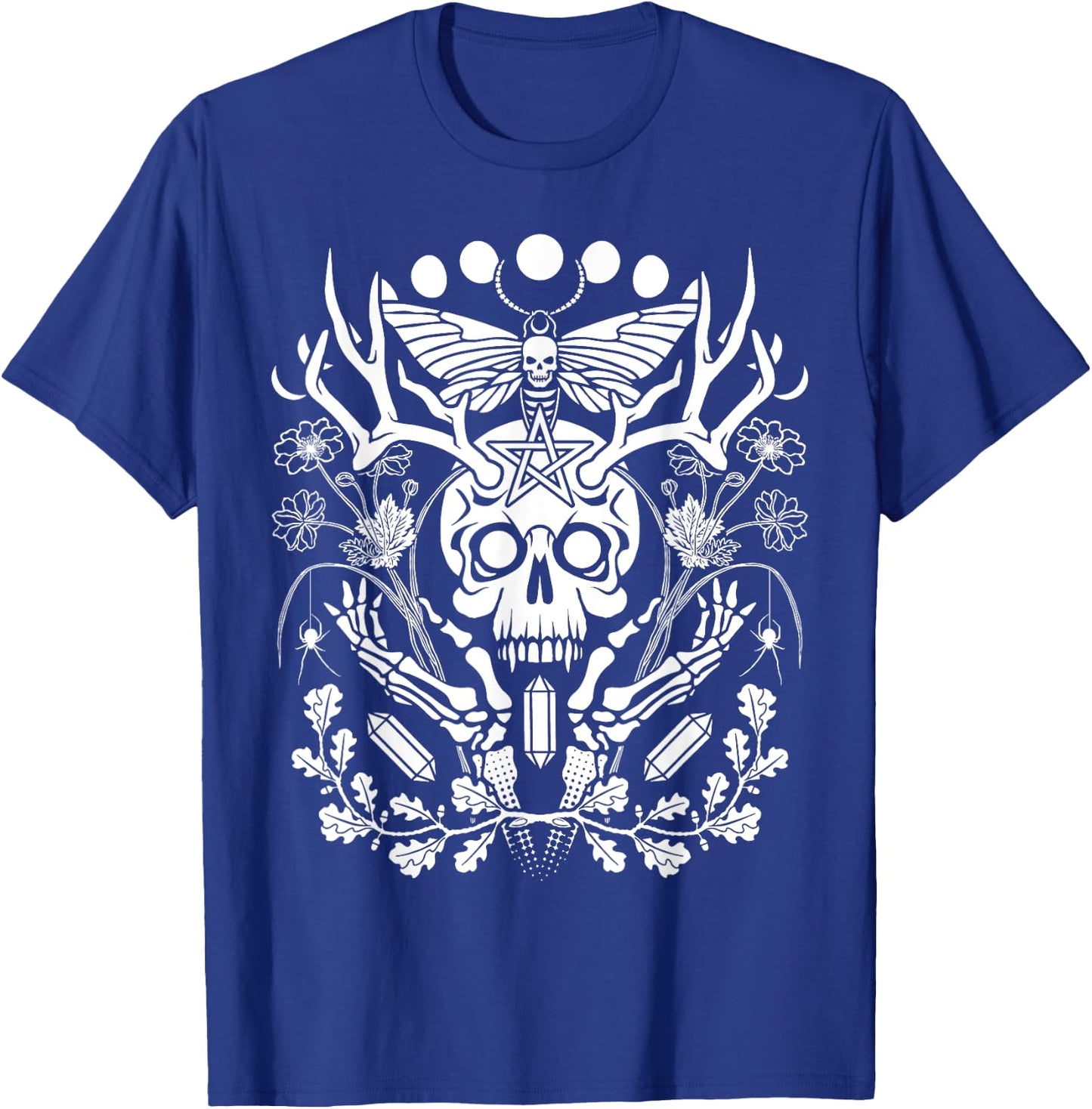 Nature Witch Skull and Death's Head Moth, Moons & Crystals T-Shirt - T-Shirt | Royal