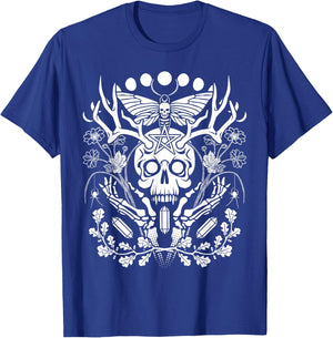 Nature Witch Skull and Death's Head Moth, Moons & Crystals T-Shirt - T-Shirt | Royal