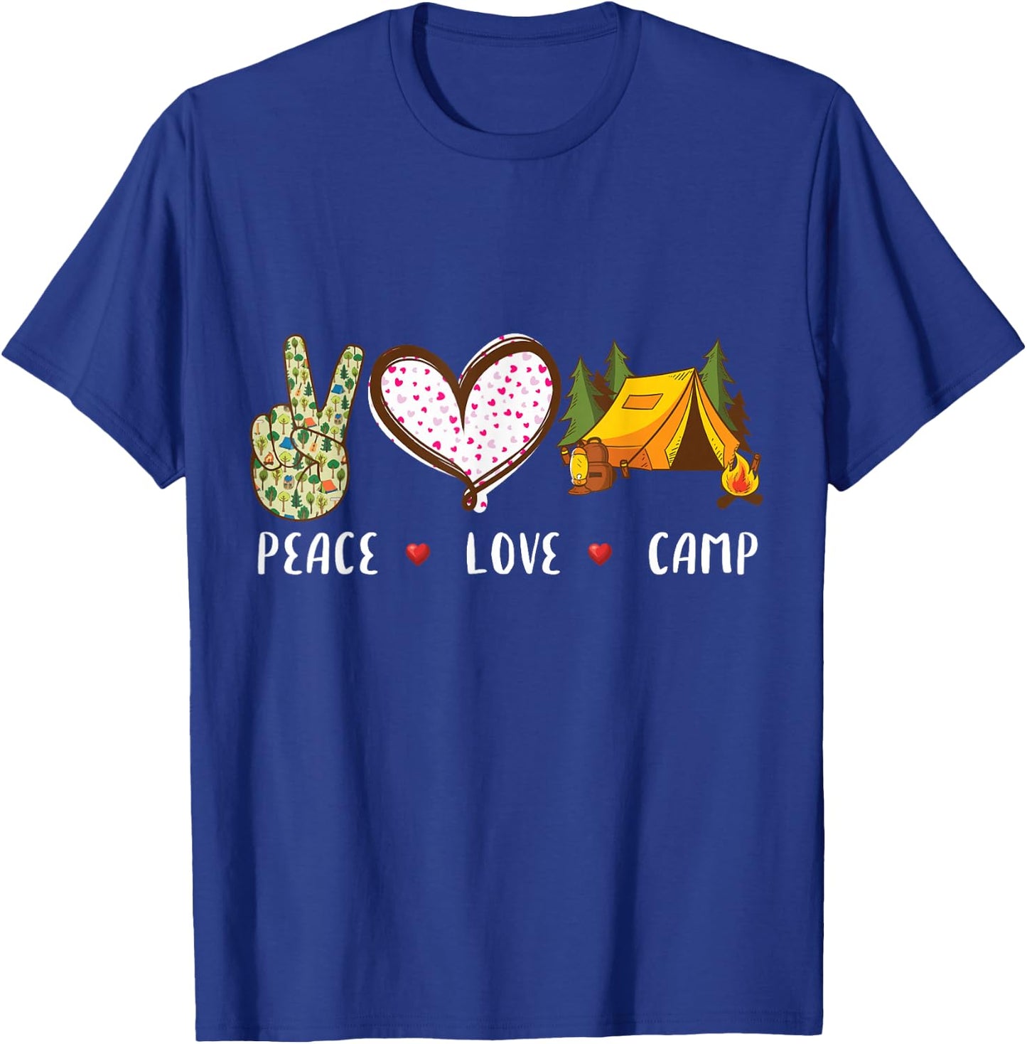 Peace love camp gift women kids camping campers T-Shirt - T-Shirt | Royal