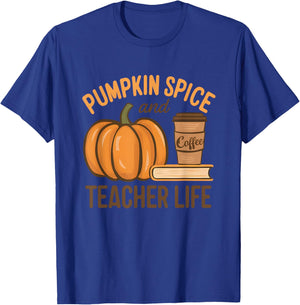 Pumpkin Spice And Teacher Life Halloween Teacher T-Shirt - T-Shirt | Royal