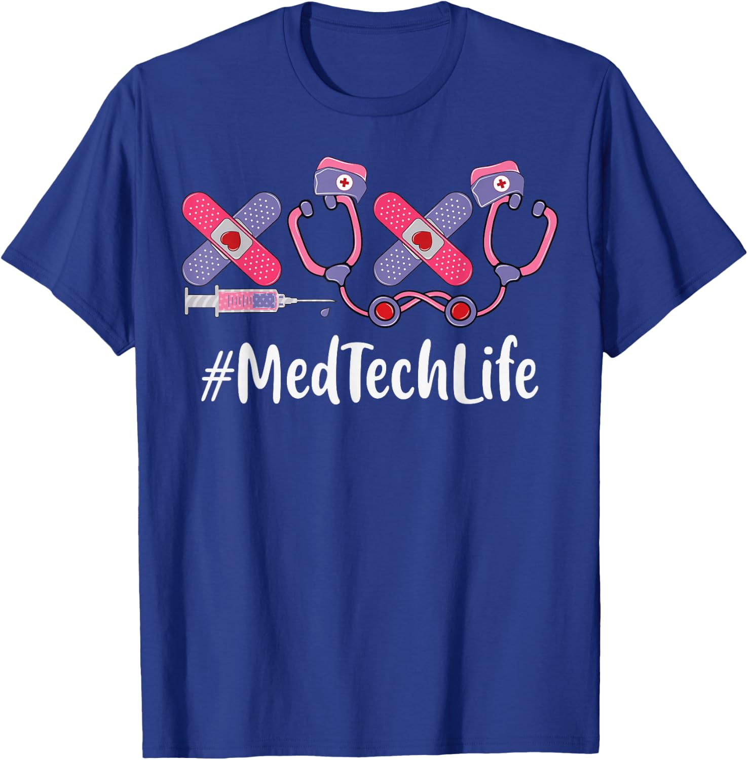 Med Tech Valentines Day Women Heart Stethoscope Appreciation T-Shirt - T-Shirt | Royal