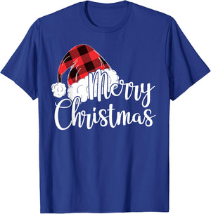 Merry Christmas Gift Cute Plaid Santas Hat Funny Women Xmas T-Shirt - T-Shirt | Royal