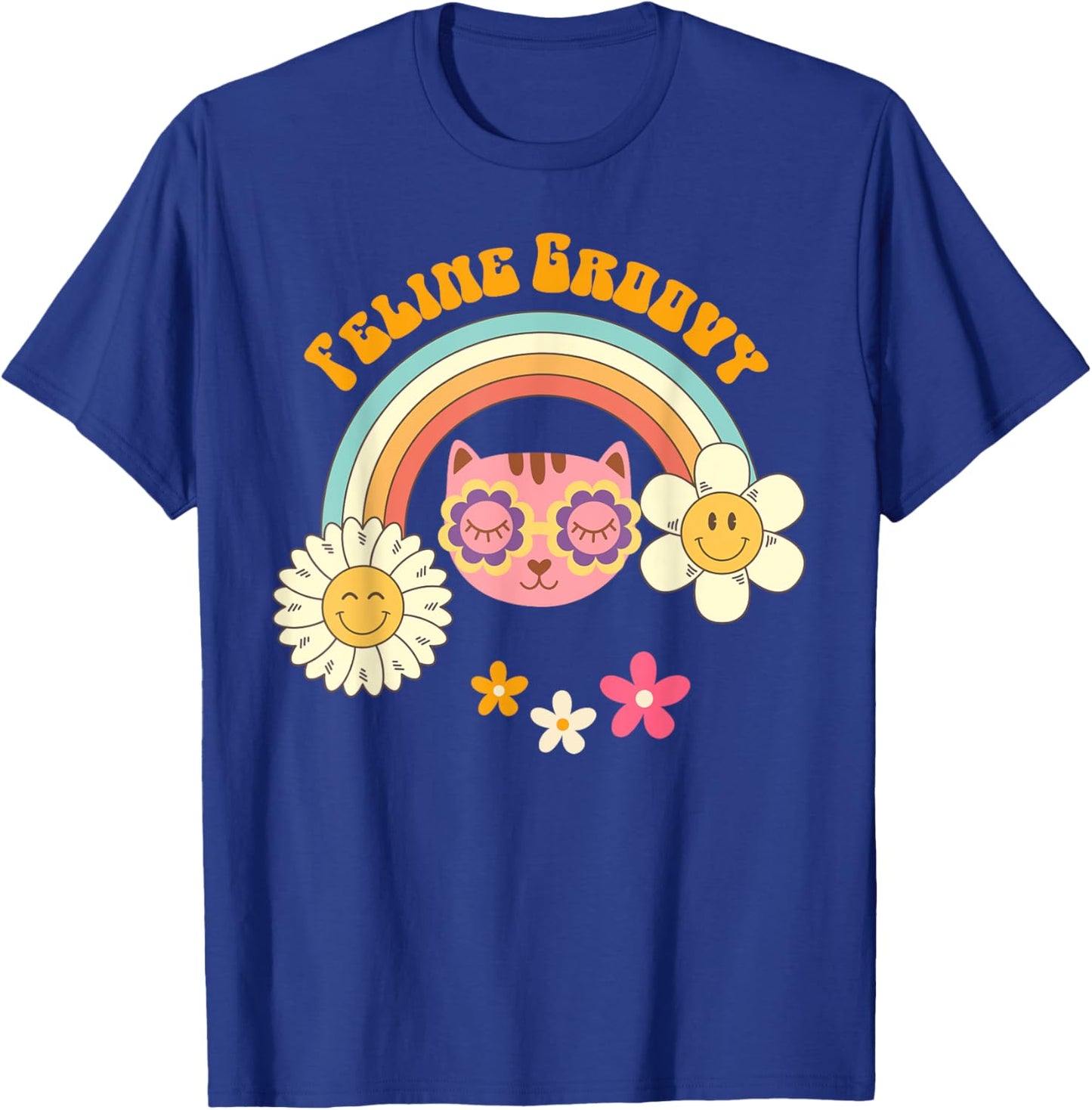Retro Cat 70's Style: Feline Groovy Rainbow Cat Mom Shirt Women T-Shirt - T-Shirt | Royal