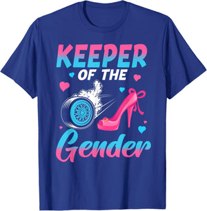 Wheels or Heels Keeper Of The Gender Baby Reveal Party T-Shirt - T-Shirt | Royal