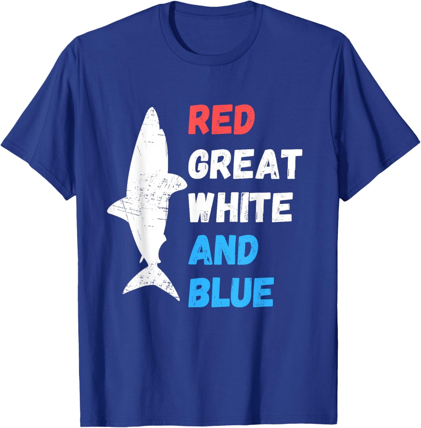 Red White And Blue Great White Shark Patriotic 4th of July T-Shirt - T-Shirt | Royal