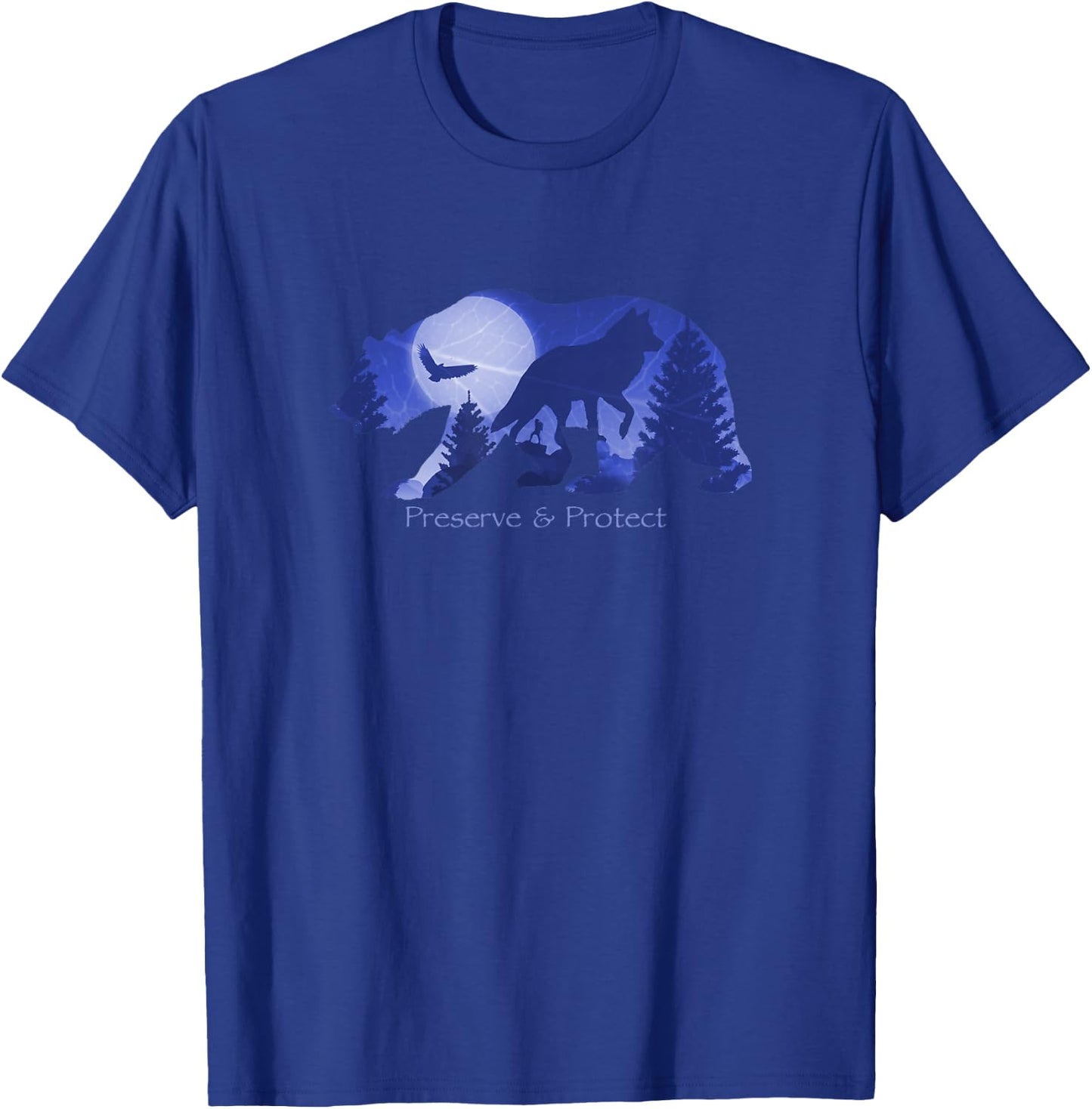 Preserve And Protect Wildlife Conservation Bear Wolf Nature T-Shirt - T-Shirt | Royal
