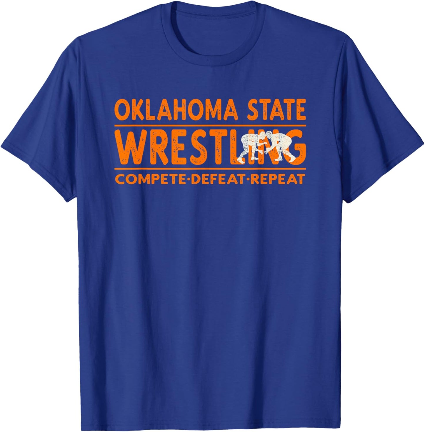 Oklahoma State Wrestling - Compete Defeat Repeat T-Shirt - T-Shirt | Royal