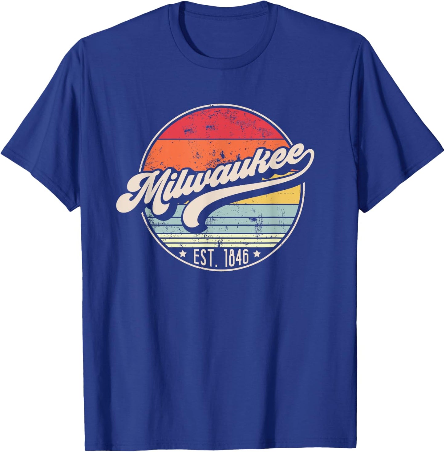Retro Milwaukee WI Home City 70s Style Sunset Gift T-Shirt - T-Shirt | Royal