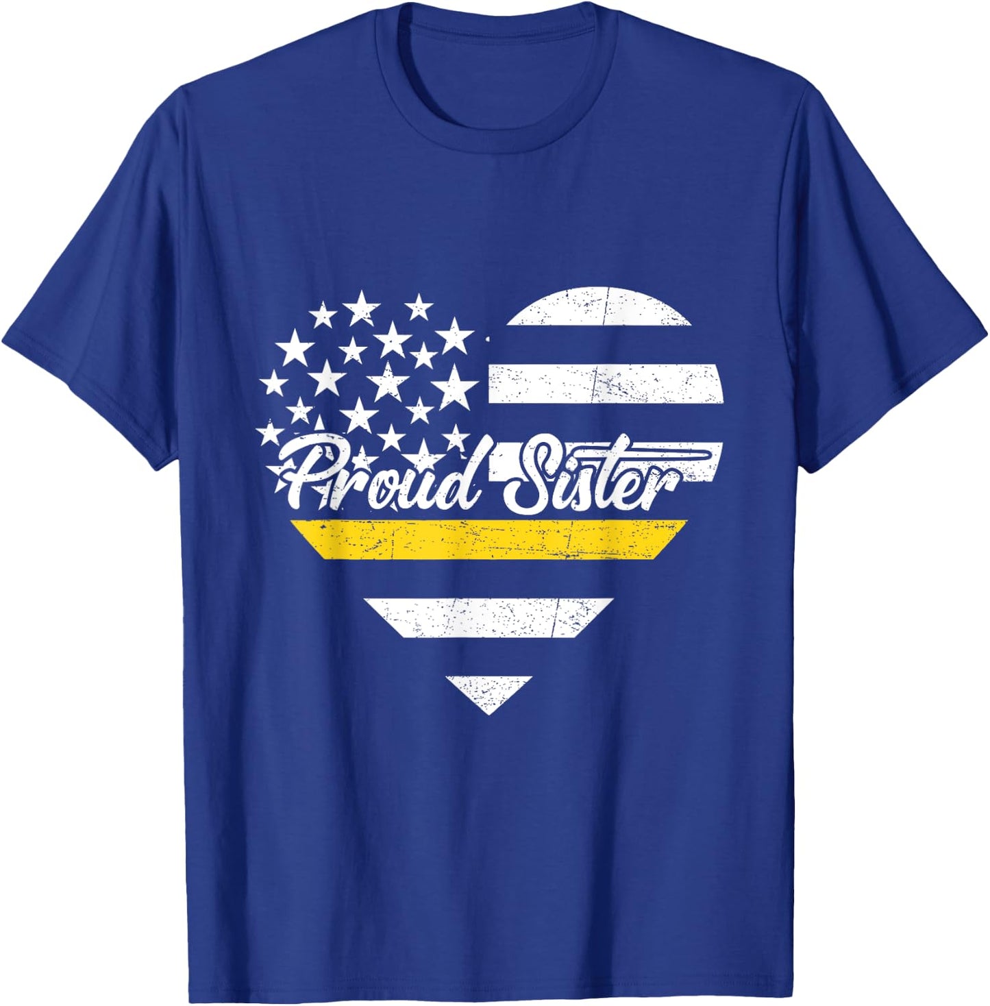Proud Sister Of 911 Dispatcher Thin Gold Line Heart T-Shirt - T-Shirt | Royal