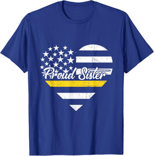 Proud Sister Of 911 Dispatcher Thin Gold Line Heart T-Shirt - T-Shirt | Royal